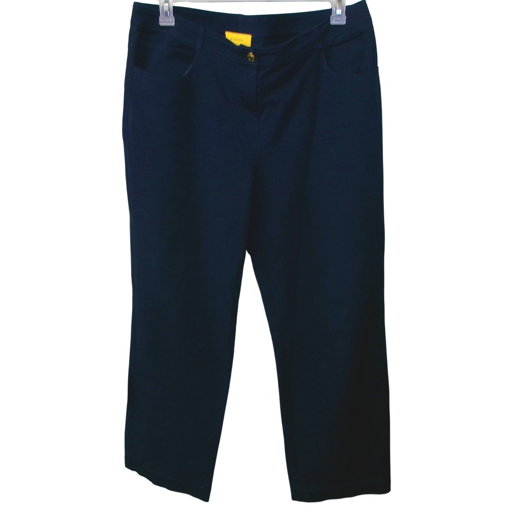 St John Navy Blue Santana Knit Straight Leg Pants Women's 16 Stretch